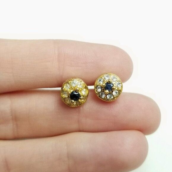 Vintage Little Rhinestone Cluster Stud Earrings, Gold Tone Setting, Simple - Picture 1 of 6